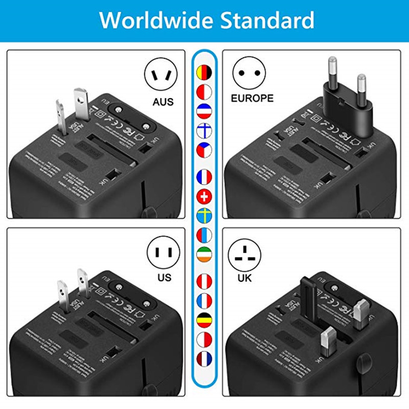 RRTRAVEL Universal Travel Adapter, International Power Adapter, Worldwide Plug Adapter med 4 USB Ports, High Speed 5A Wall Charger, all in One AC Socket for USA UK AUS Europe Cell Laptor