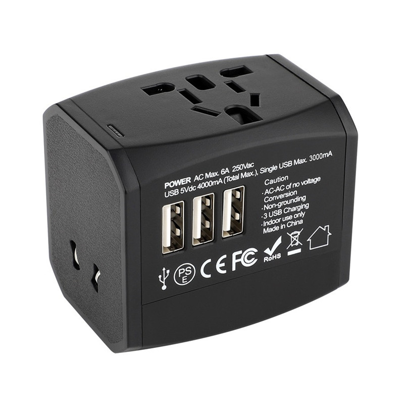 RRTRAVEL Universal Travel Adapter, Alt-i-én International strømadapter med 4A 3 USB, europæisk adapter Travel Power Adapter Vægoplader til England, EU, AU, Asien Dækker 150 + lande